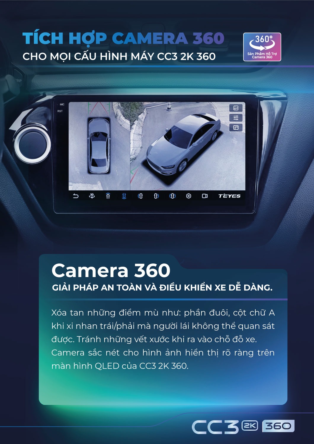 Màn hình Android ô tô TEYES CC3 2K 360 Liền Camera 360
