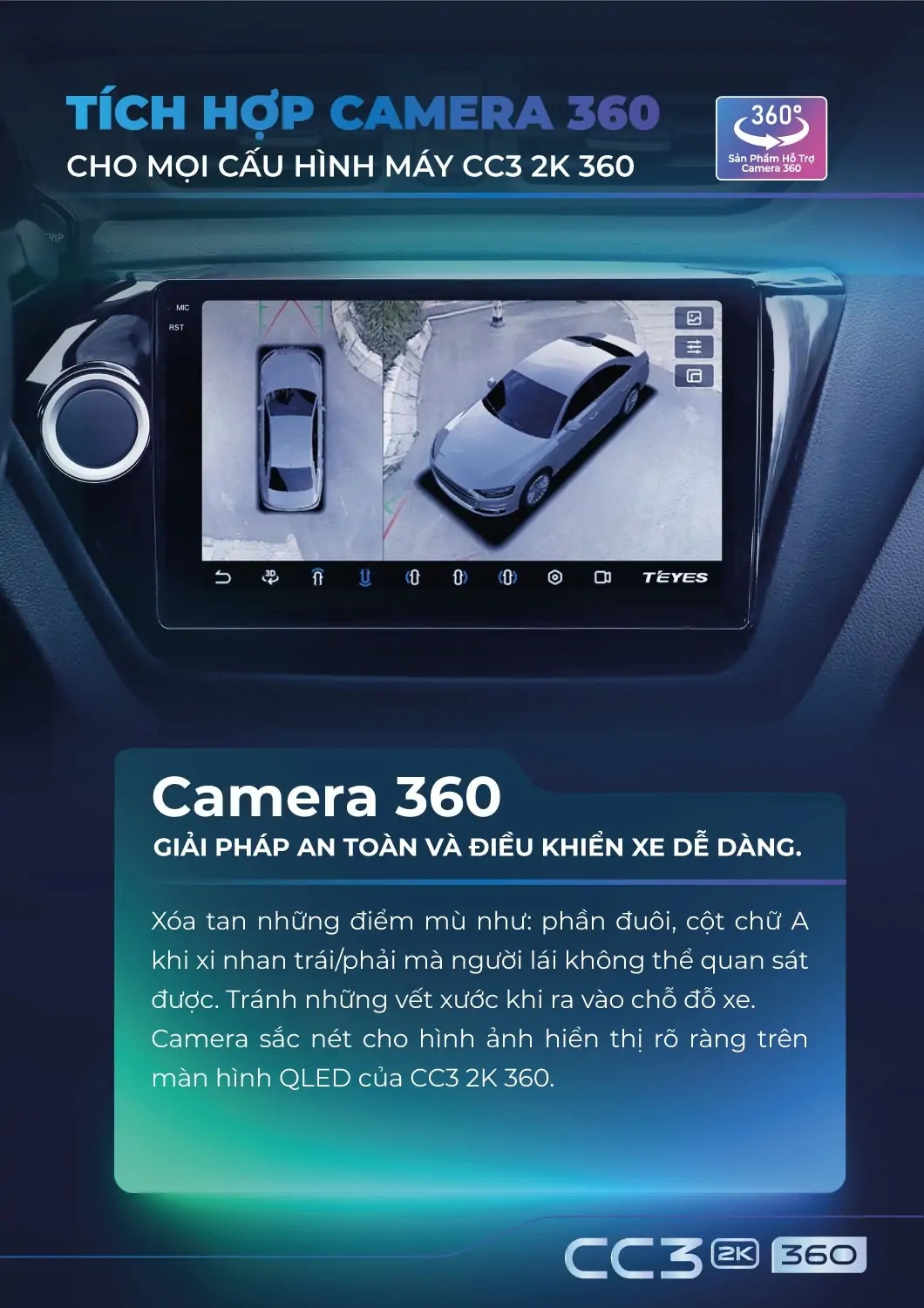 Màn hình Android ô tô TEYES CC3 2K 360 Liền Camera 360