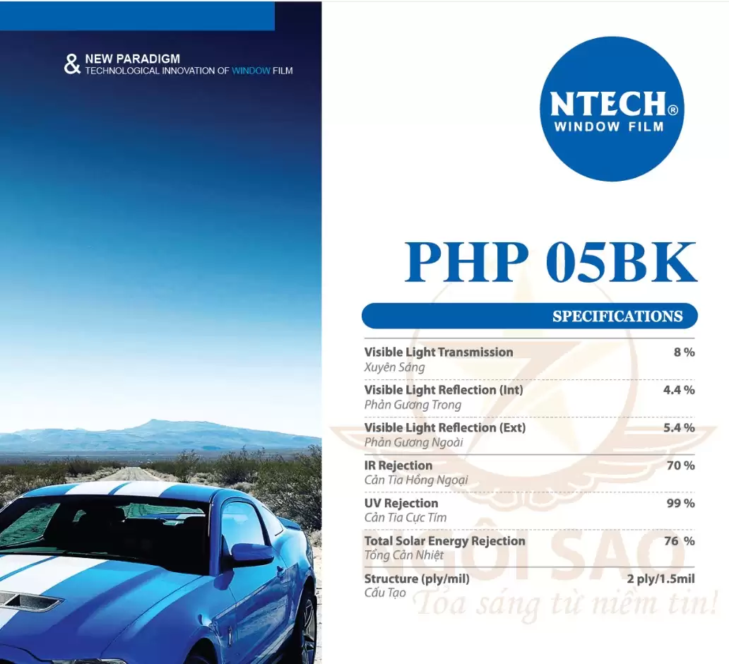 Thông số kỹ thuật PHIM CÁCH NHIỆT NTECH PHP 05BK cho nhà kính05BK
