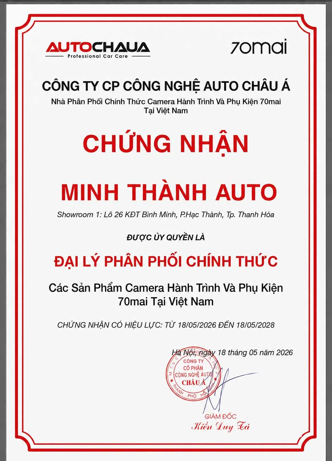 giay chung nhan minh thanh auto dai ly phan phoi 70mai thanh hoa Giay Chung Nhan Minh Thanh Auto Dai Ly Phan Phoi 70mai Thanh Hoa