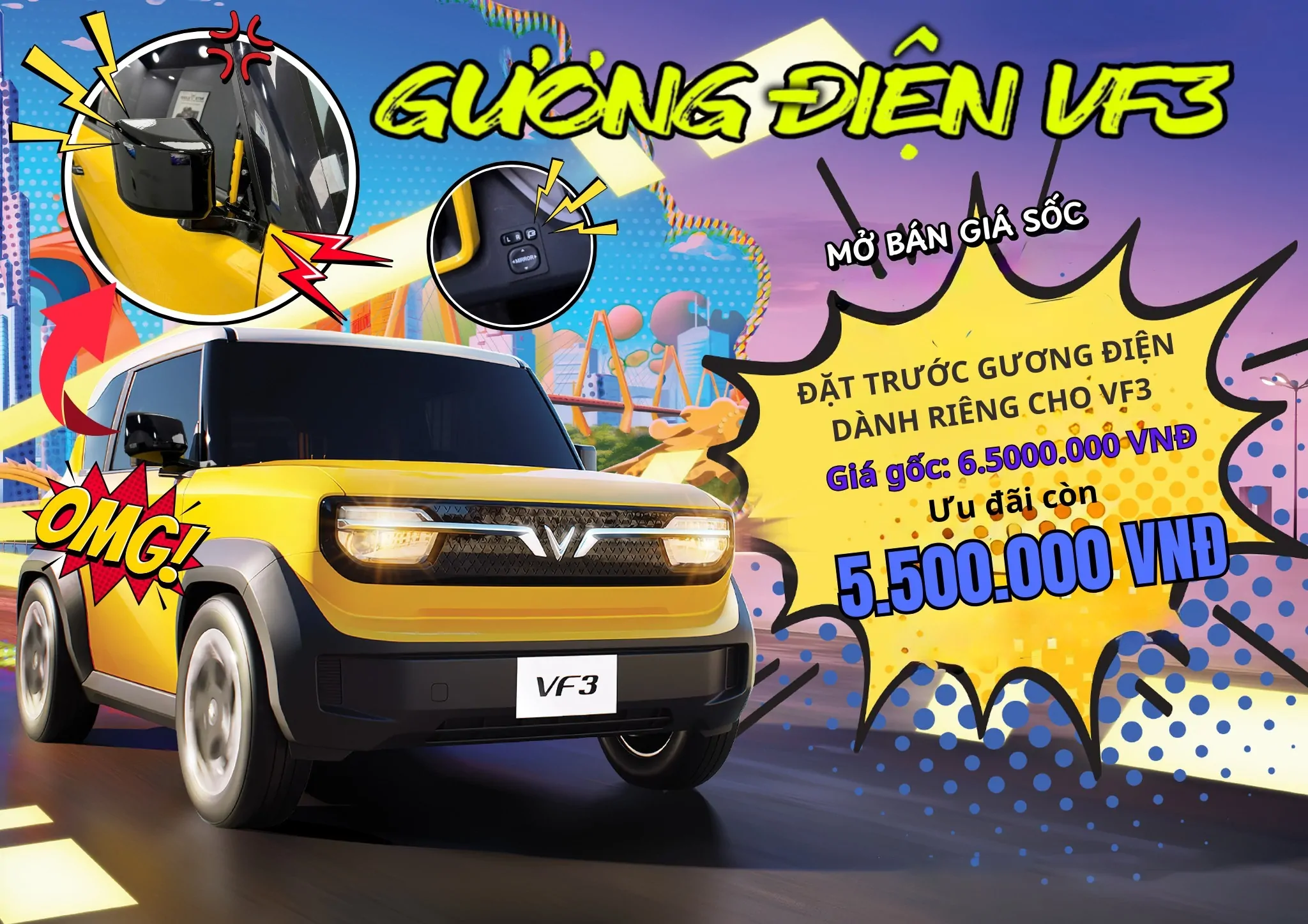 Giảm 1 triệu khi đặt trước gương điện Vinfast VF3 tại Minh Thành Auto