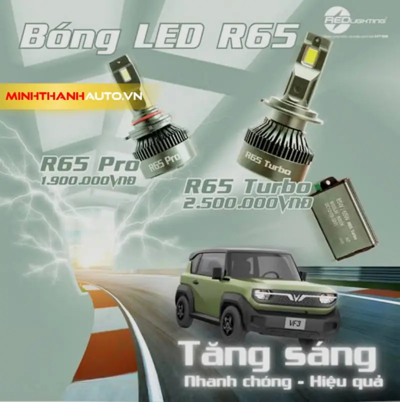 minh thanh auto bong led r65 tang sang vf3 Bóng LED Redlighting R65 chính hãng cho Vinfast VF3 tại Minh Thành Auto