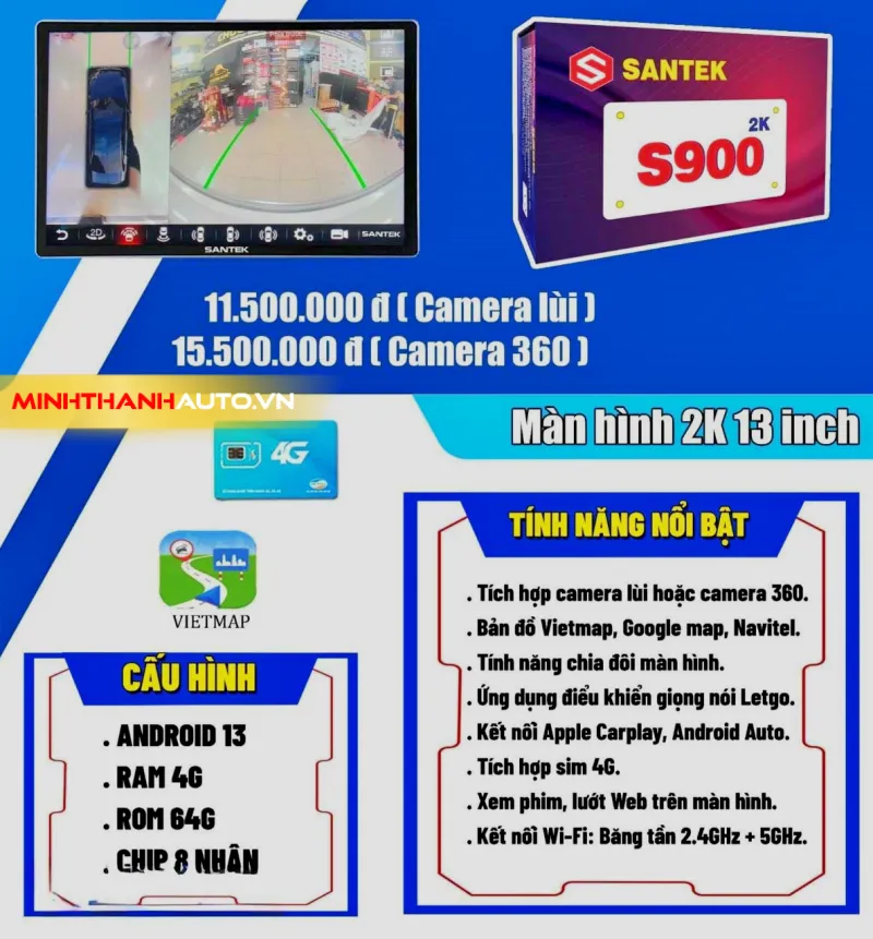 Minh Thanh Auto Cau Hinh Man Hinh Santek S900 2k