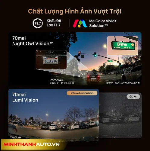 Minh Thanh Auto Chat Luong 4k Camera Hanh Trinh 70mai Moi Nhat 2026 Ca Camera Truoc Va Sau