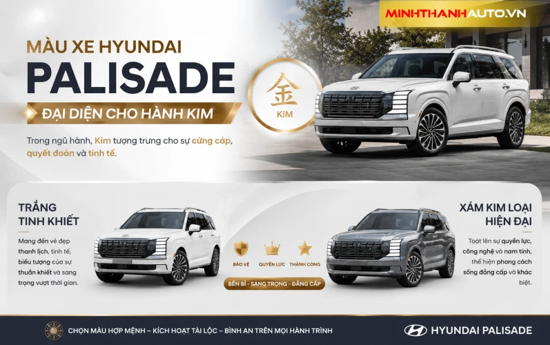 Màu Xe Hyundai Palisade dành cho chủ xe mệnh Kim để thu hút tài lộc