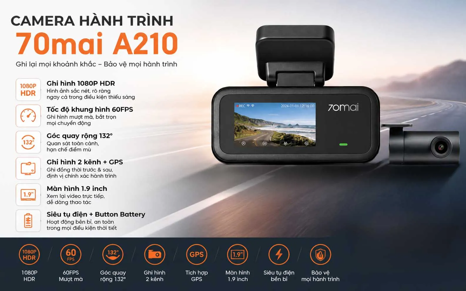 tinh nang camera hanh trinh 70mai a210 Camera hành trình 70mai A210 chính hãng tại Minh Thành Auto