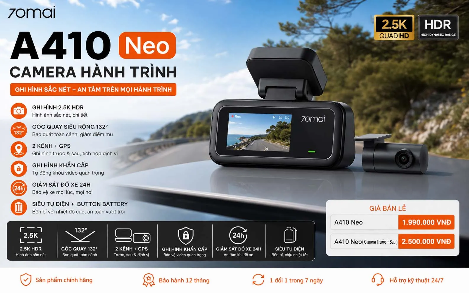 tinh nang camera hanh trinh 70mai a410 neo Camera hành trình 70mai A410 Neo đã sẵn hàng tại Minh Thành Auto