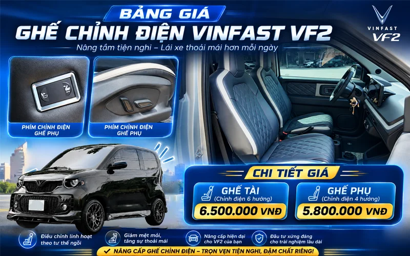 Bảng giá ghế chỉnh điện Vinfast VF2 áp dụng tại Thanh Hóa