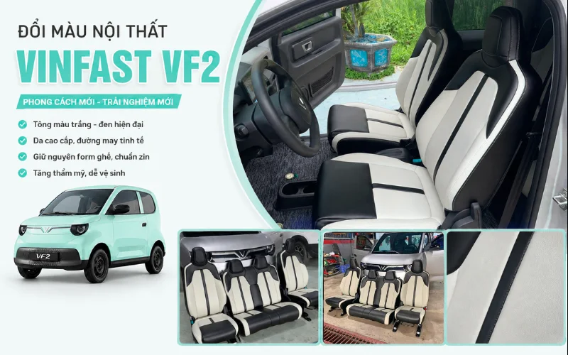 boc ghe da vinfast vf2 mau trang phoi den Boc Ghe Da Vinfast Vf2 Mau Trang Phoi Den