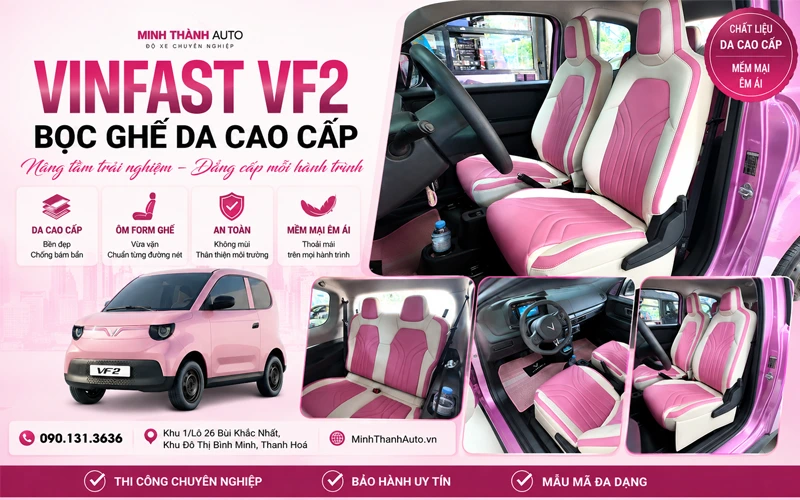 vinfast vf2 boc ghe da cao cap mau hong trang Vinfast Vf2 Boc Ghe Da Cao Cap Mau Hong Trang