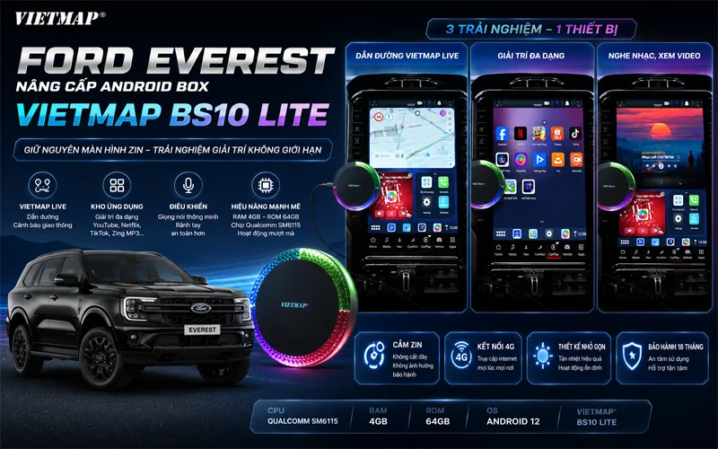 Ford Everest Nang Cap Android Box Vietmap Bs10 Lite